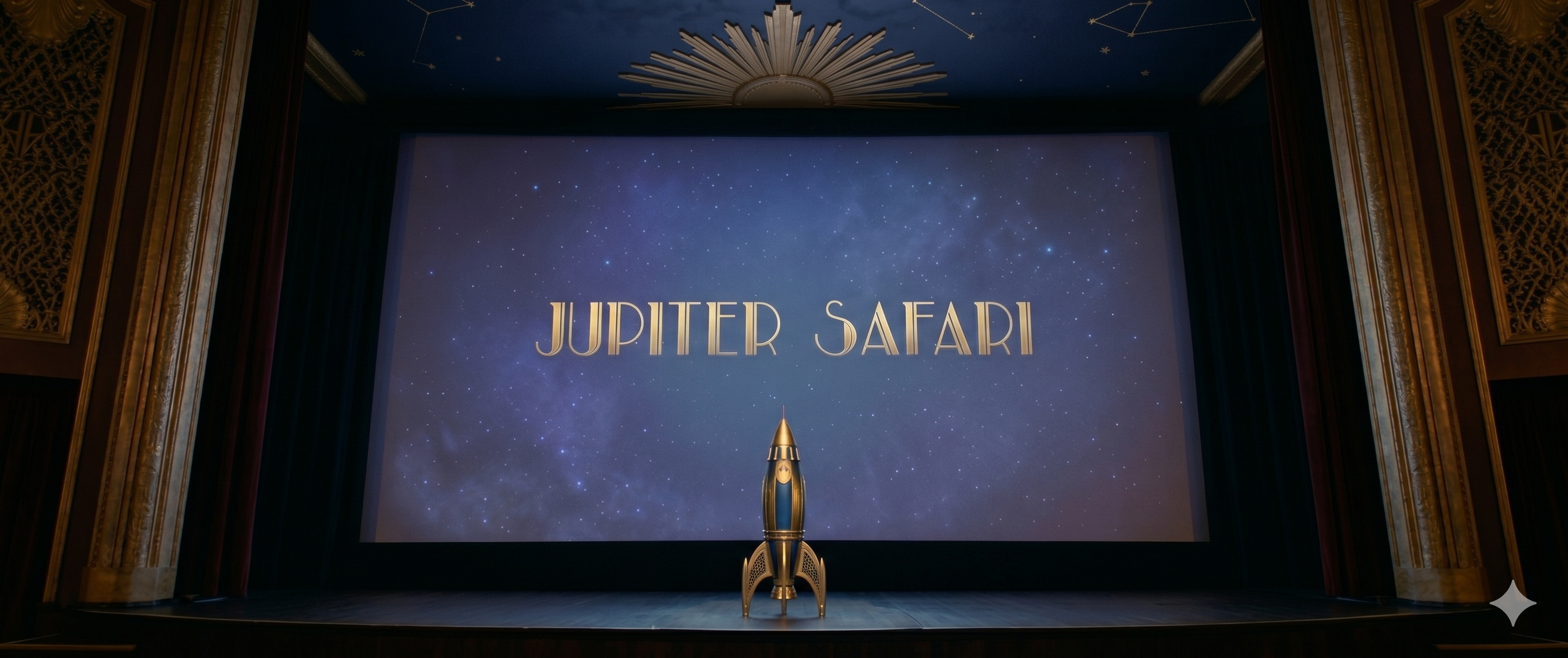 The lit stage, the rocket at center